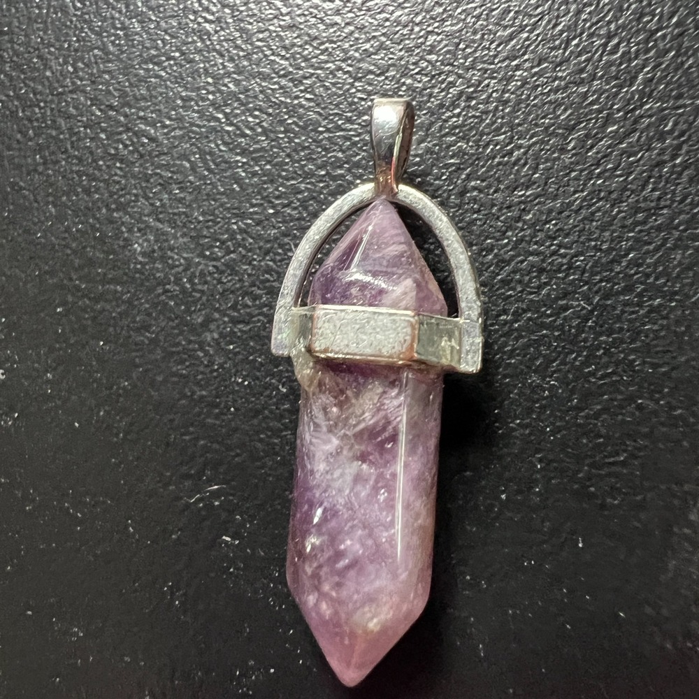 Amethyst Crystal Point Pendant Silver Tone Cap Healing Stone Boho Energy Jewelry - Picture 6 of 9